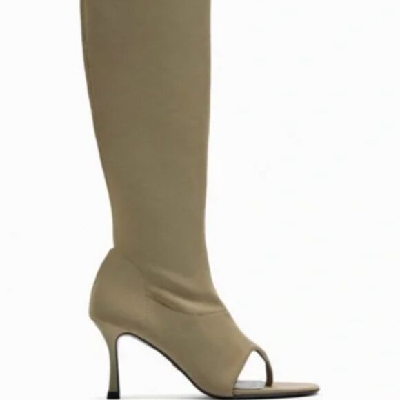 ZARA Open Toe Beige Boots Knee High NWT 7.5 - Picture 7 of 8
